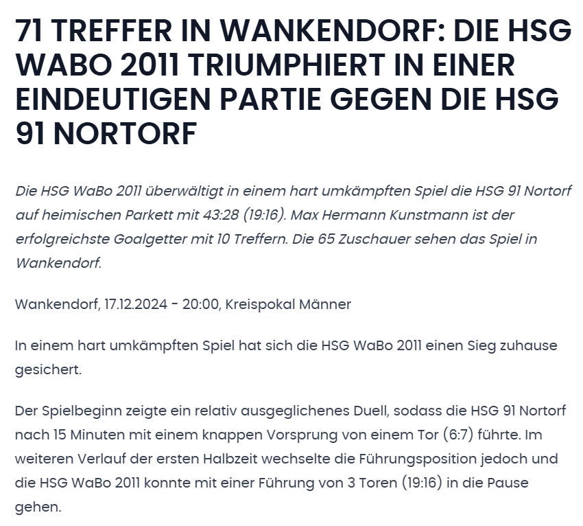 Kreispokal 2024/2025 Rendsburg Neumünster Segeberg - HSG WaBo 2011 gewinnt gegen die HSG '91 Nortorf Kreispokal 2024/2025 Rendsburg Neumünster Segeberg - HSG WaBo 2011 gewinnt gegen die HSG '91 Nortorf