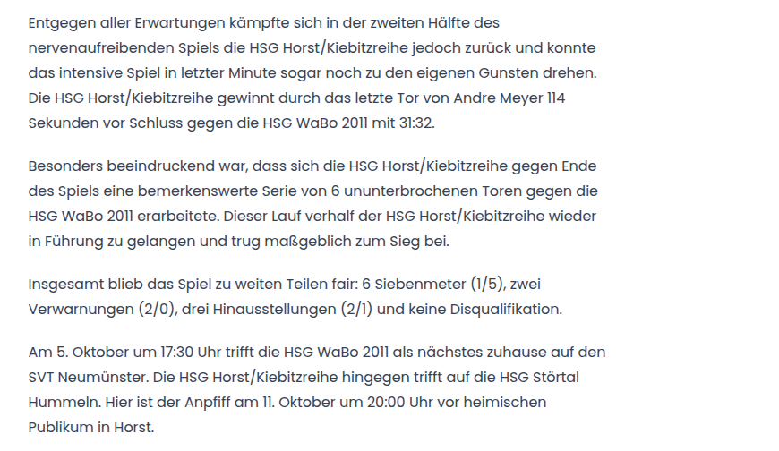 Pressetext Kreisoberliga HSG WaBo 2011 gegen HSG Horst/Kiebitzreihe 2 Pressetext Kreisoberliga HSG WaBo 2011 gegen HSG Horst/Kiebitzreihe 2