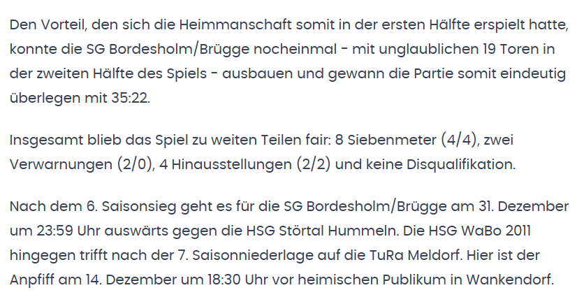 Weltklasse Pressebericht - SG Bordesholm Brügge 2 vs HSG WaBo 2011 Saison 2025/2026