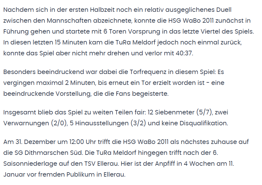 Weltklasse Pressebericht - HSG WaBo 2011 vs. TuRa Meldorf Saison 2025/2026