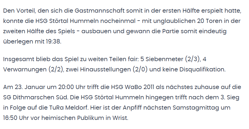 Weltklasse Pressebericht - HSG WaBo 2011 vs. Störtal Hummel Kreisliga Saison 2025/2026